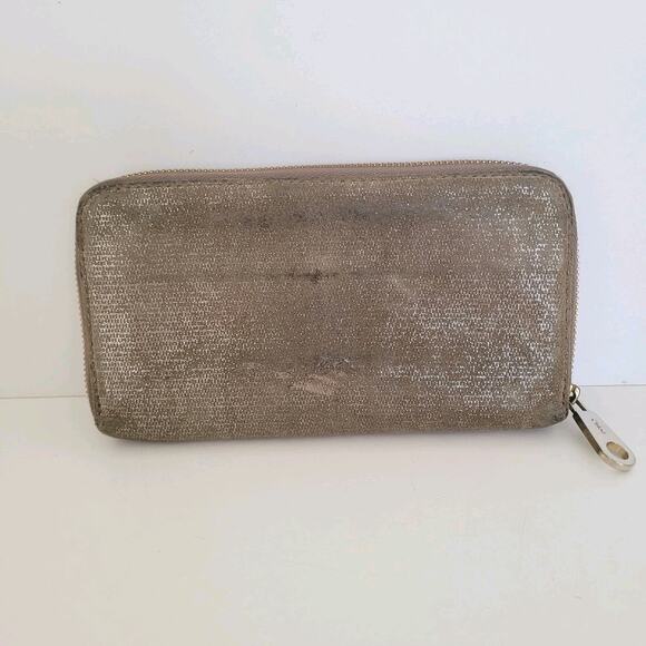 Chloe Wallet Zippy Authentic Bow Accordion Leather Zip Around Beige Metallic - Picture 2 of 12